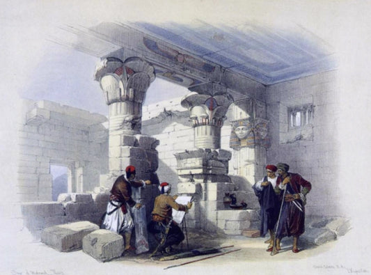 David Roberts - View from under the Portico of Dayr el Medenehh, Thebes, lithograph, 19th century - Darnley Fine Art