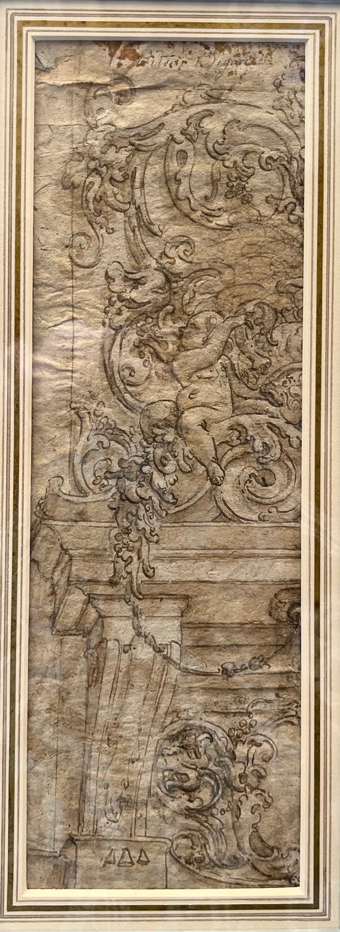 Vittorio Maria Bigari - Architectural Stucco Design, pen and brown ink and grey washes on paper, 18th century - Darnley Fine Art