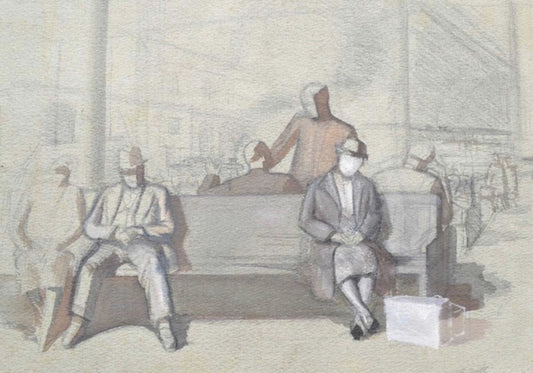 Gordon Noel Scott - Waiting for the Train, pencil and wash on paper, 20th century - Darnley Fine Art