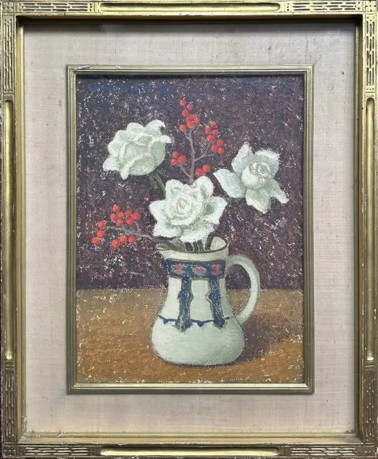 Emma Fordyce MacRae - White Roses and Red Berries, oil on board, 20th century - Darnley Fine Art