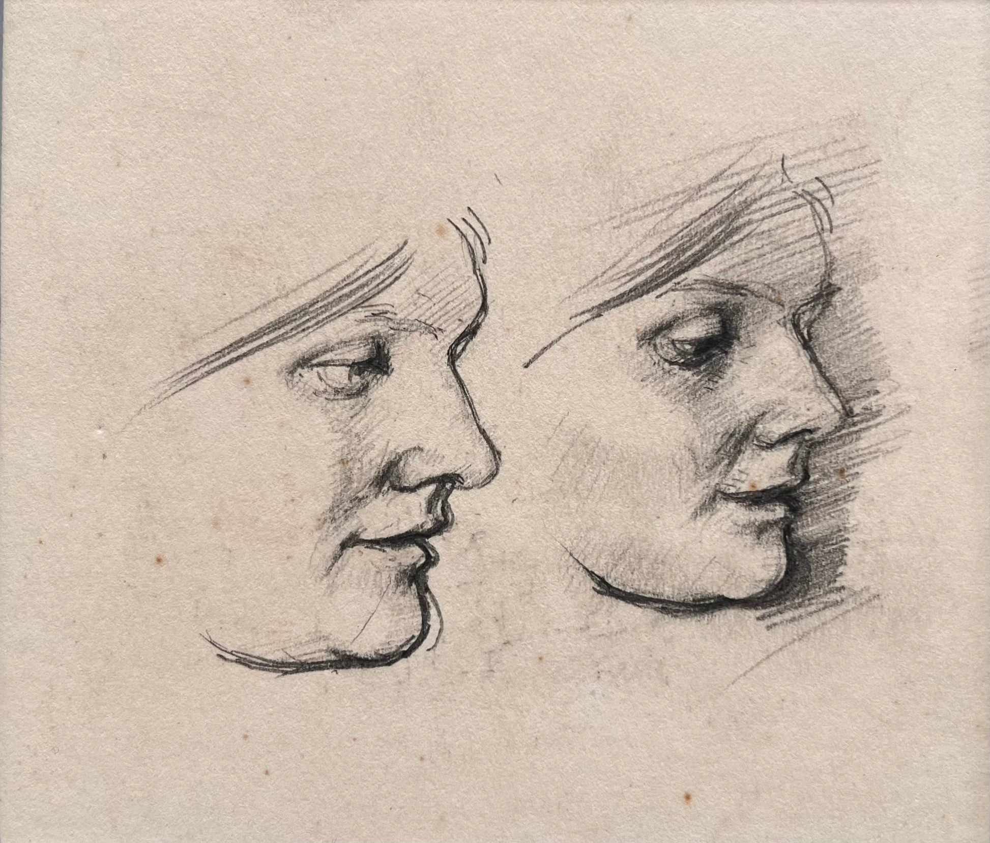 William Dring - Two Profiles of the Artist's Wife, pencil on paper, 20th century - Darnley Fine Art
