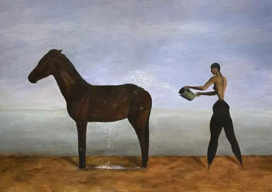 Julia Heijligers - Woman with Horse, oil on canvas, 21st century - Darnley Fine Art