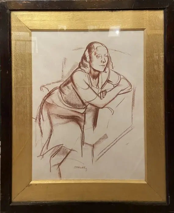 James Stroudley - Woman at Rest, charcoal on paper, 20th century - Darnley Fine Art