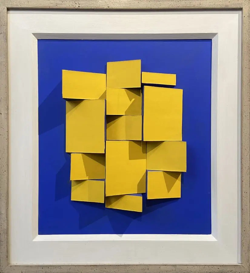 Peter Manzaroli - Yellow Blocks, mixed media on board, 20th century - Darnley Fine Art