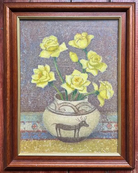 Emma Fordyce MacRae - Yellow Roses in Hopi Pot, oil on board, 20th century - Darnley Fine Art
