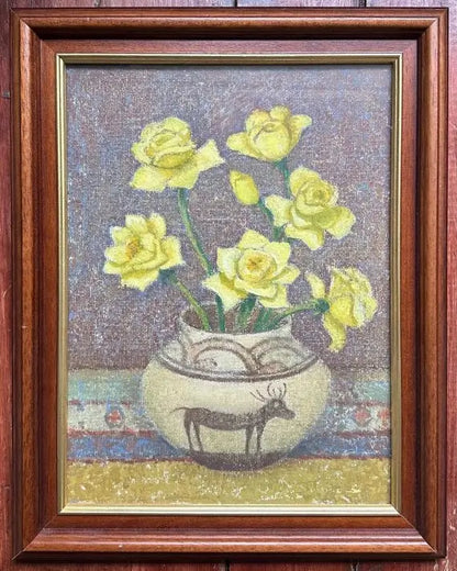 Emma Fordyce MacRae - Yellow Roses in Hopi Pot, oil on board, 20th century - Darnley Fine Art